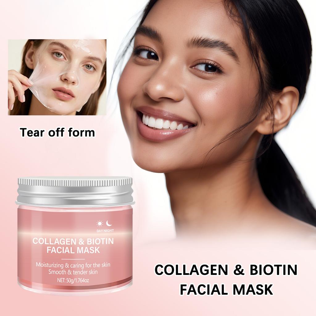 50ml Kollagen Peel-Off Gesichtsmaske mit 50g Kollagen Gelee Creme Hydratisierend Feuchtigkeitsspendend Nacht Wickelmaske Creme
