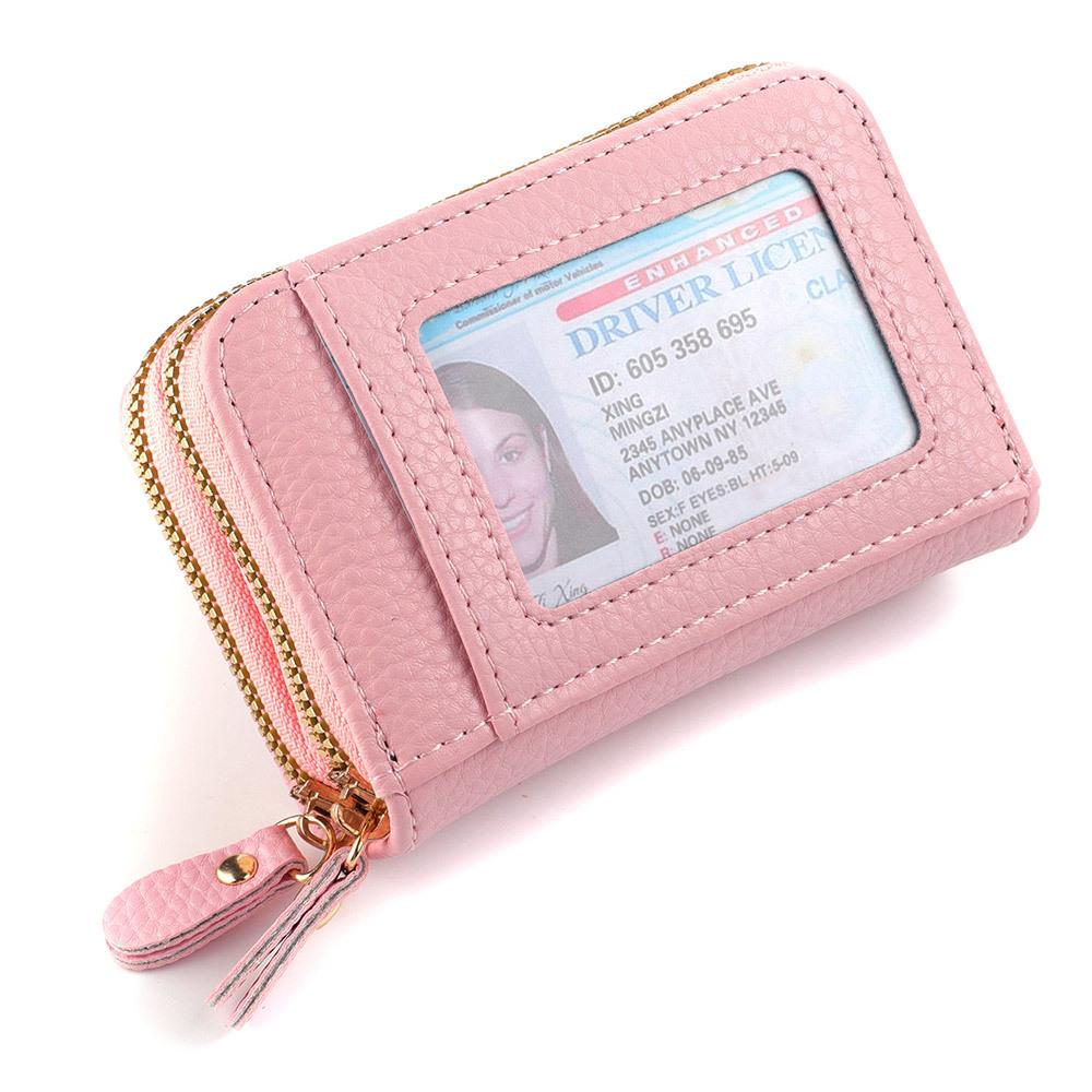 Fashion Multicard Slot Business Card Holder Purse Female Pu Leather Coin Purse Soft Side Casual Double Zipper Purse