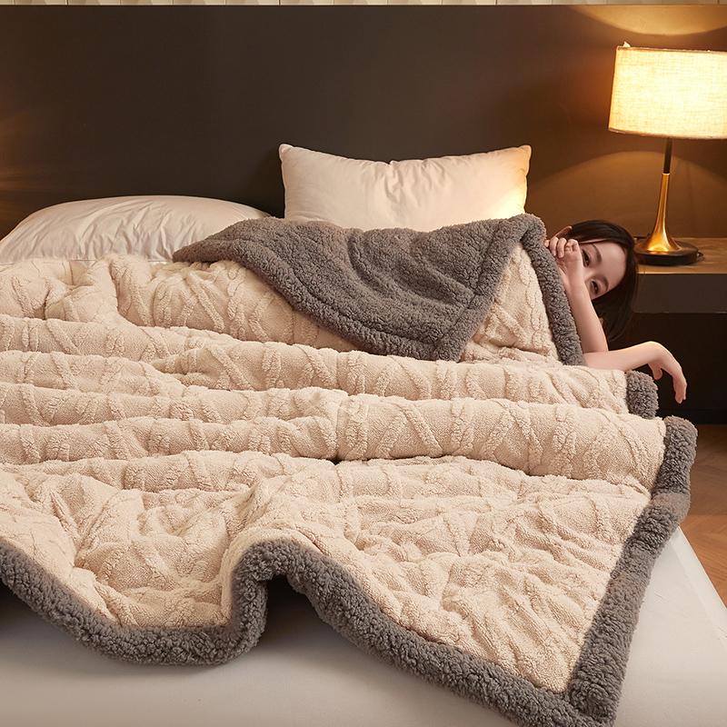 Thick Warm Taffeta Fleece Winter Blanket for Bed Geometric Pattern Soft Sofa Throw Blankets Queen Size Plush Bedroom Bedspread