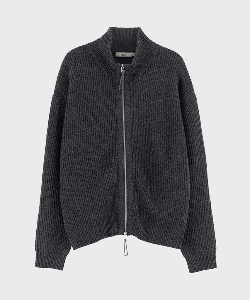 PREF Charcoal Double Zip High Neck Cardigan