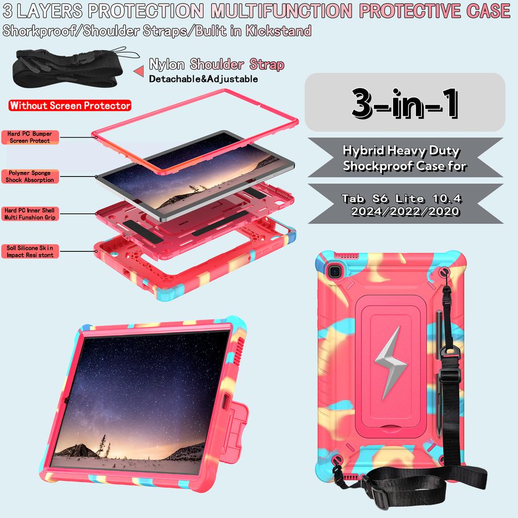 Etui na tablet dla Samsung Galaxy Tab S6 Lite (2024) P620 P625/(2022) P613 P619/(2020) P610 Pokrowiec PC+Silikon ze Smyczą
