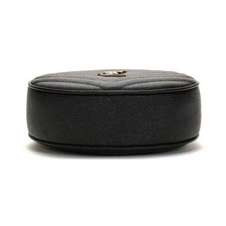 Saint Laurent Ysl Vinyle Gold Logo Chain Quilted Leather Small Round Crossbody Bag Women Bags Black 610436-1GF07-1000