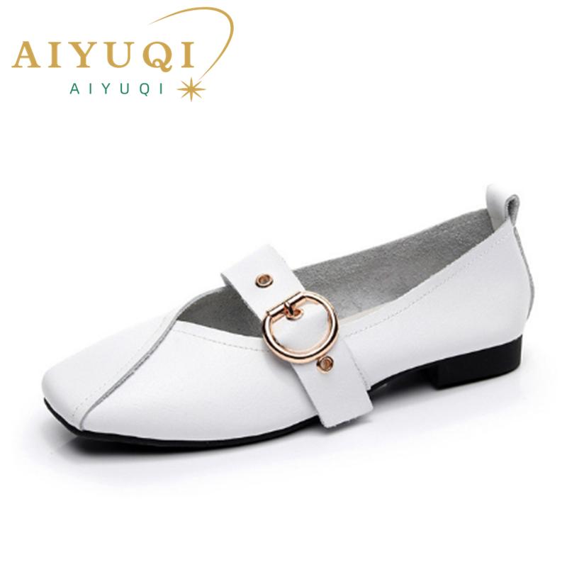 Fashion AIYUQI Ladies Spring Shoes 2025 New Genuine Leather Mother Flat Shoes Casual Large Size 41 42 43 Square Comfortable Women Shoes