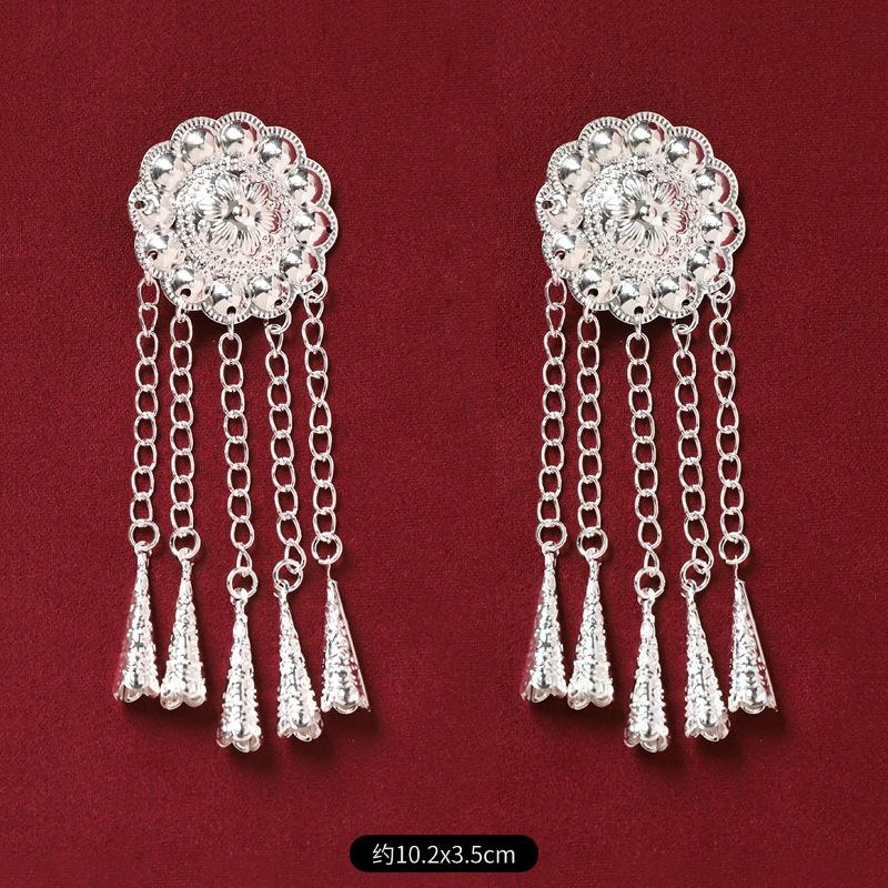 Antique Miao Silver Headdress Hairpin Retro Tassel Step Shake Women's Hanfu Warring States Robe Edge Clip Hair Accessories