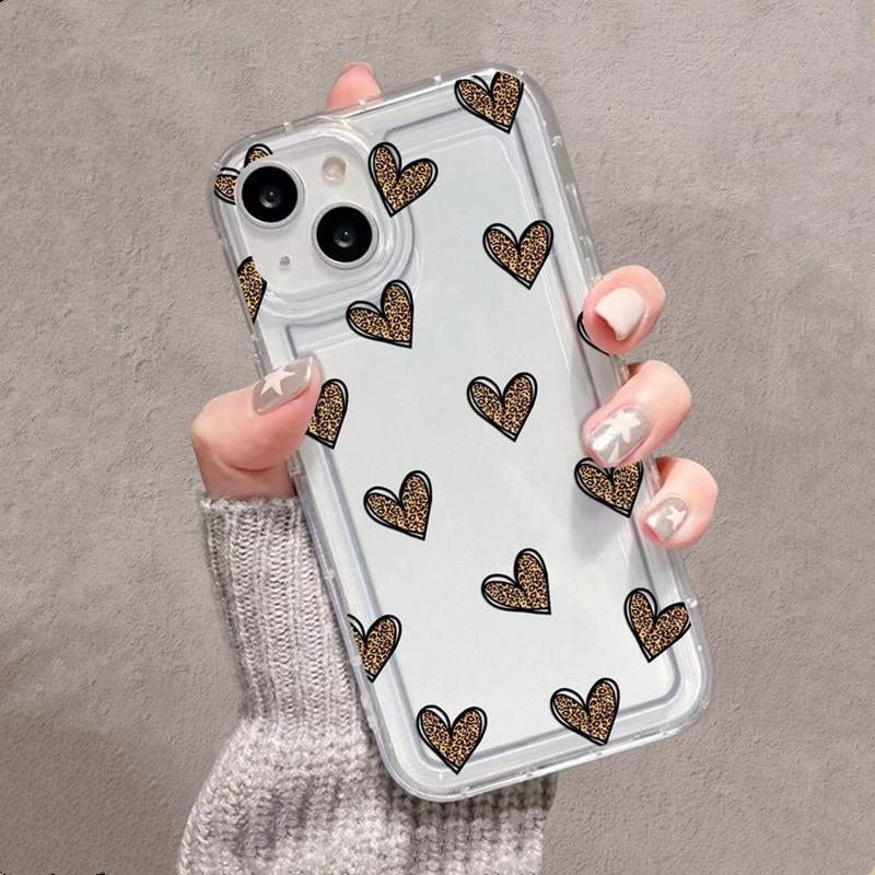 Leopard Love Heart Phone Case for Samsung Galaxy S24 Ultra S23 S22 Plus S20 FE A53 A32 A55 A54 A52 A35 A15 Clear Bumper Cover