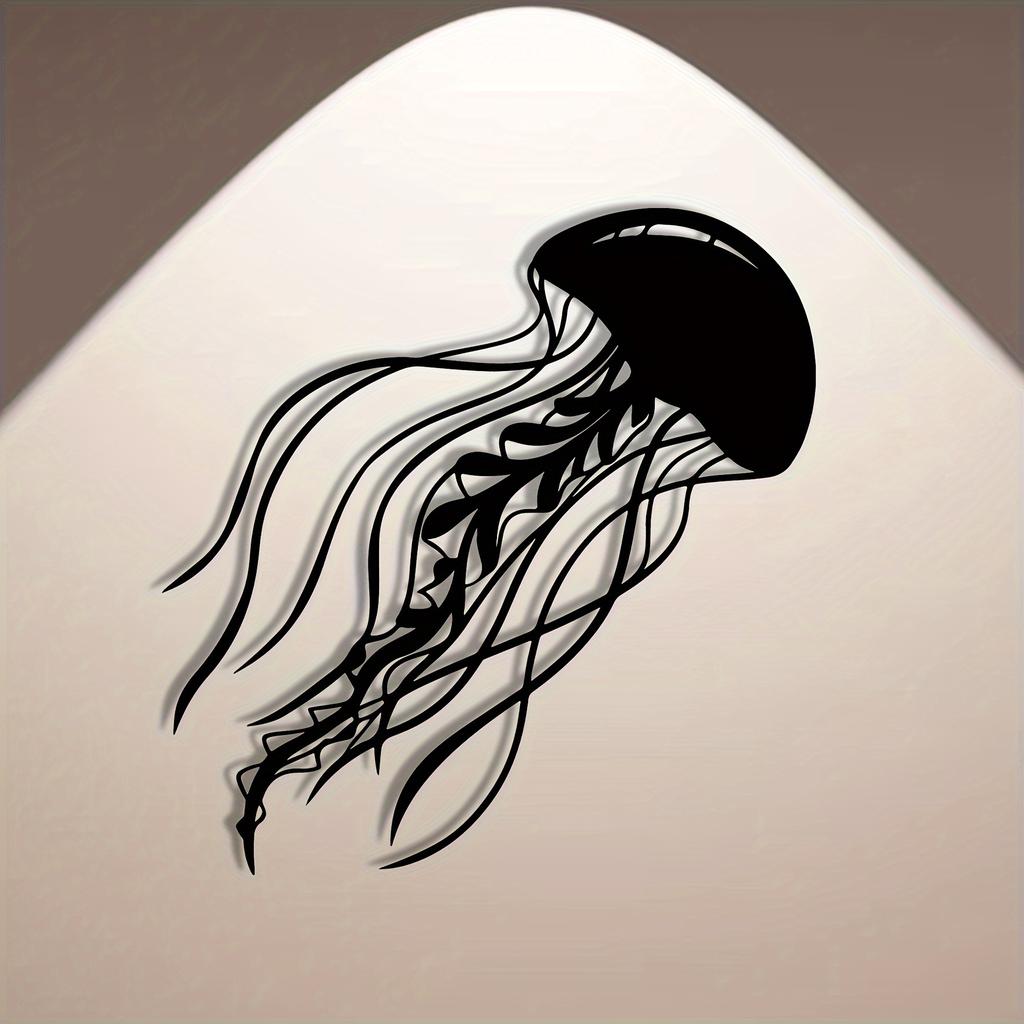 Elegant Jellyfish Metal Wall Statue, Iron Marine Life Sculpture, Abstract 2D Flat Home Art Decoration for Fence