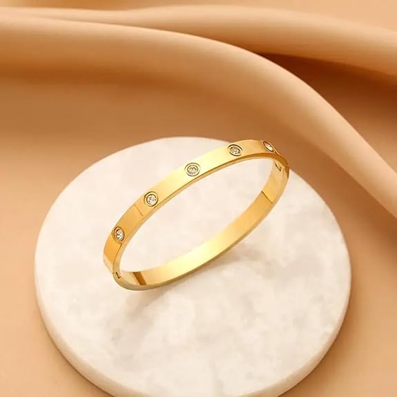 8K Gold Plated Stainless Steel Openable Crystal Cuff Bangle Bracelet for Mother Sister Wife Girlfriend