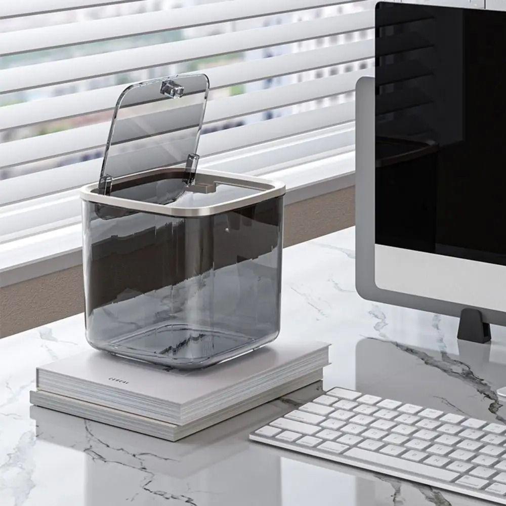 1Pcs Bedroom Desk Storage Box Transparent Trash Garbage Can New Desktop Bin