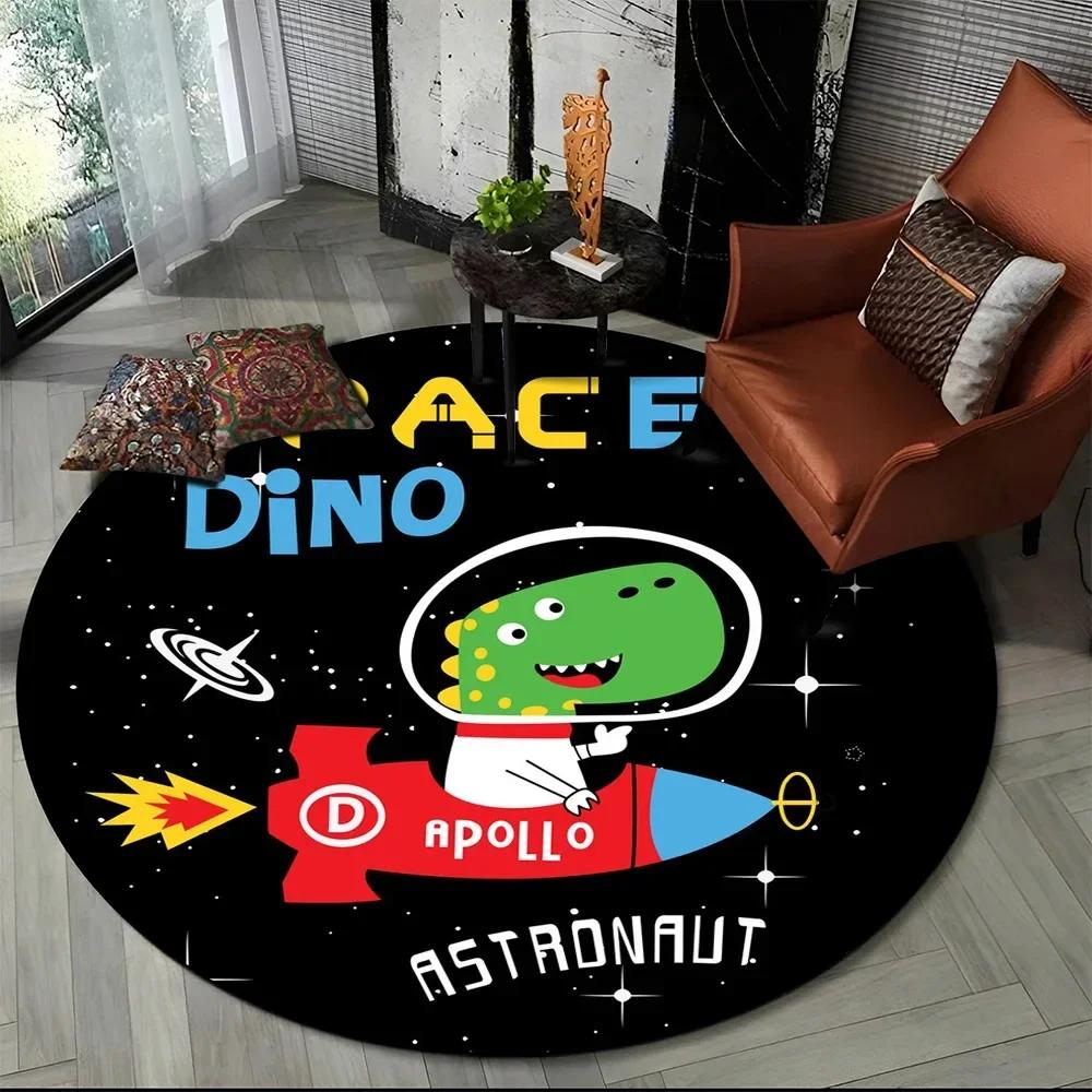Cartoon Dinosaur Round Carpet Outer Space Cute Dino Area Rug for Living Room Bedroom Sofa Decor Non-slip Children's Crawling Mat