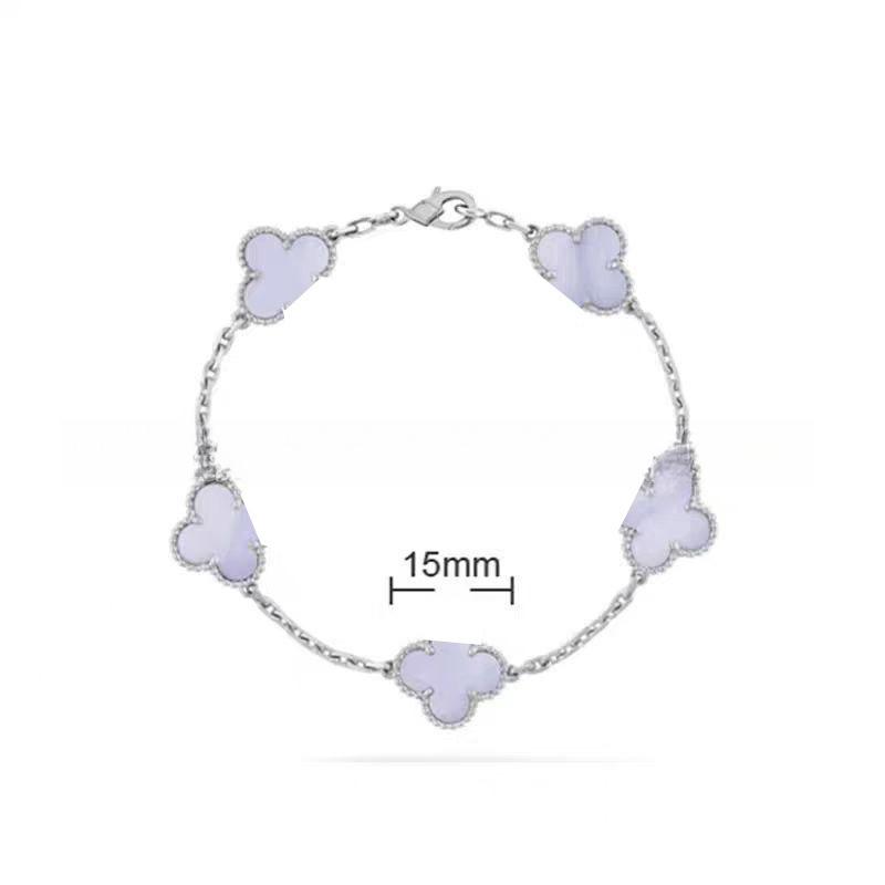 15MMHigh-quality Four-leaf Clover Five-flower Bracelet for Women 18k Natural White Mother-of-pearl and Red Chalcedony Bracelet