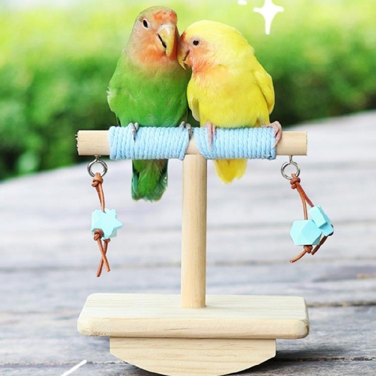 Fun Bird Rocking Stand Perch Toy With Rope Covering And Natural Wood Hanging Tearing Block for Parrots Entertainent