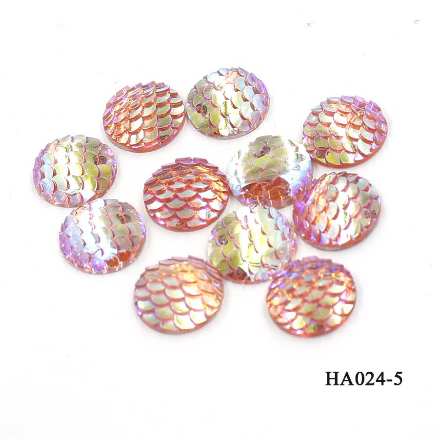 16MM DIY Jewelry Flat Resin Rhinestones: Round Fish Scale AB Color Patches
