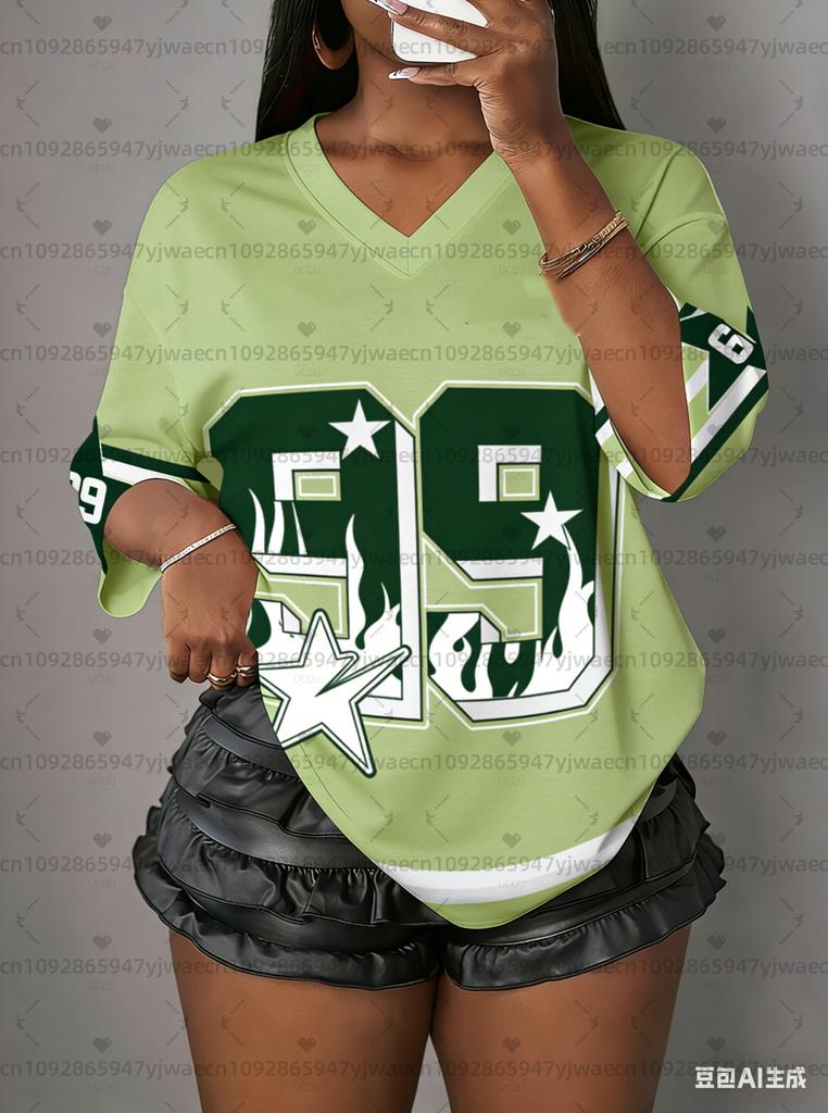 NUMMER 99 Sport T-Shirts Damen USA Stadt Aufdruck Kleidung Sommer Locker Übergröße T-Shirt oversize Kurzarm Freizeit Oberteile
