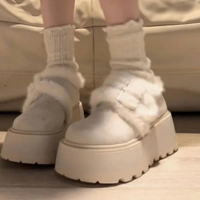 New Retro Fleece and Thick-soled Cotton Shoes for Women, Warm Snow Boots