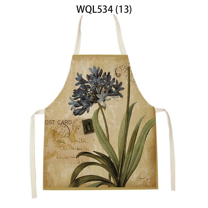 Women Men Retro Bird Flower Butterfly Printed Kitchen Aprons Household Cleaning Pinafore Baking Accessories Linen Cooking Apron