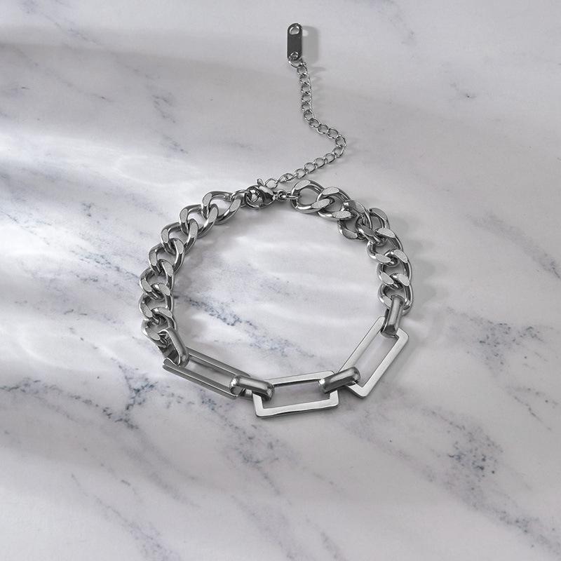 Hip-hop Cuban Double-layer Titanium Steel Splicing Non-fading Bracelet Ins Trendy Niche Design Men's Cold Style Jewelry Women
