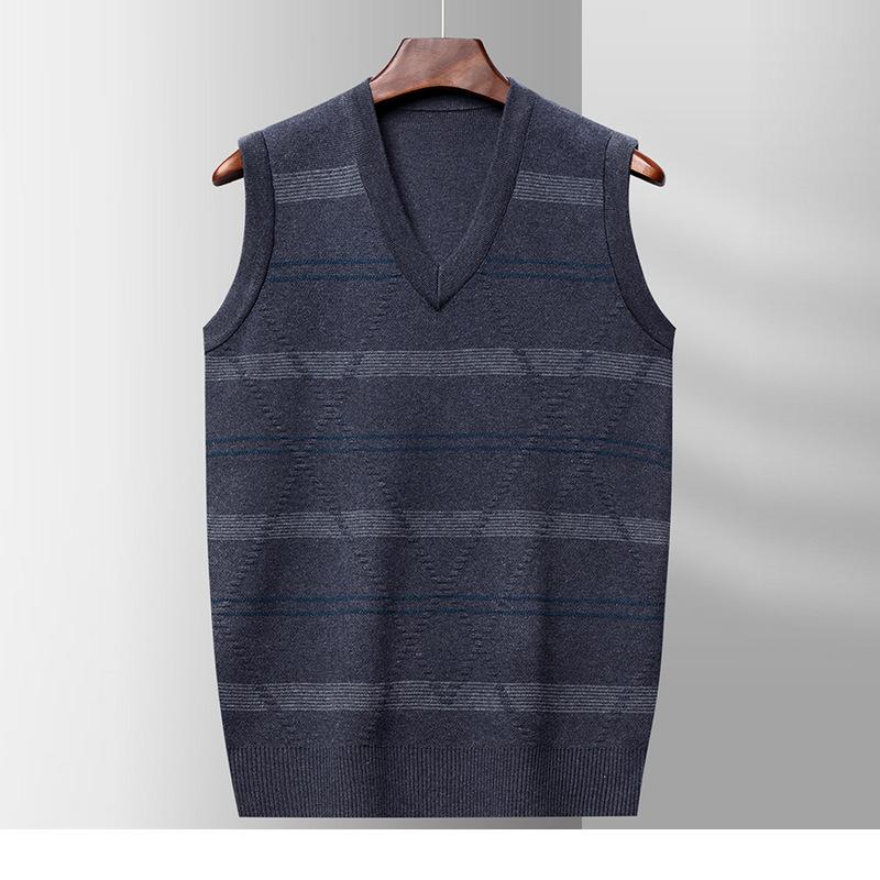 Ležérní pletená vesta pro střední věk a seniory s výstřihem do V, volného střihu, hřejivá, se širokými pruhy, novinka pro podzim a zimu