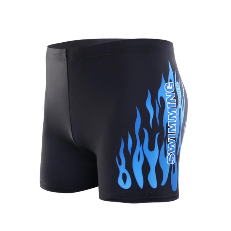 High-Waist Men's Flame Swim Trunks - Conservative, Anti-Embarrassment Beachwear