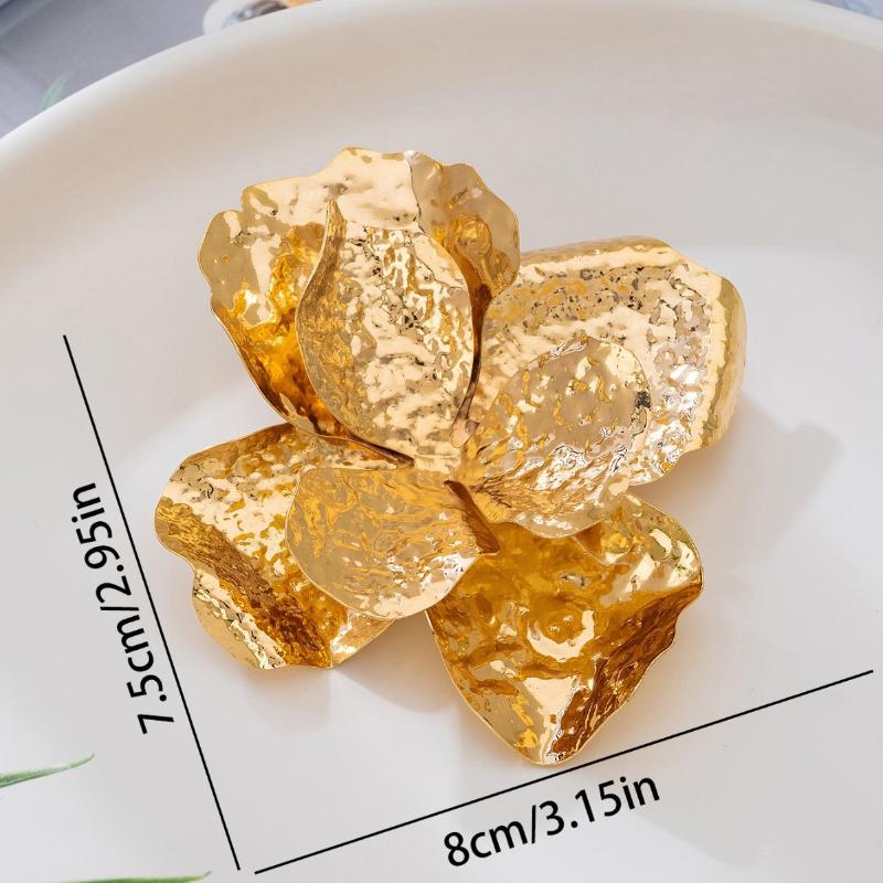 1 Stück Damen Großes Statement Elegantes Kragenzubehör Luxuriös Retro 3D Geschichtete Goldene Blume Brosche Für Party Hochzeit Täglich