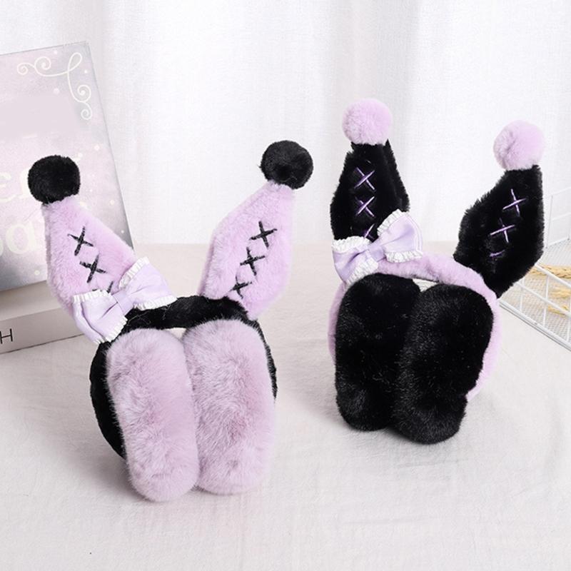 Girls Lovely Bunny Ear Shape Ear Warmer Stuffed Earmuff Warm Plush Winter Earwarmer with Bowknot Decor for Children