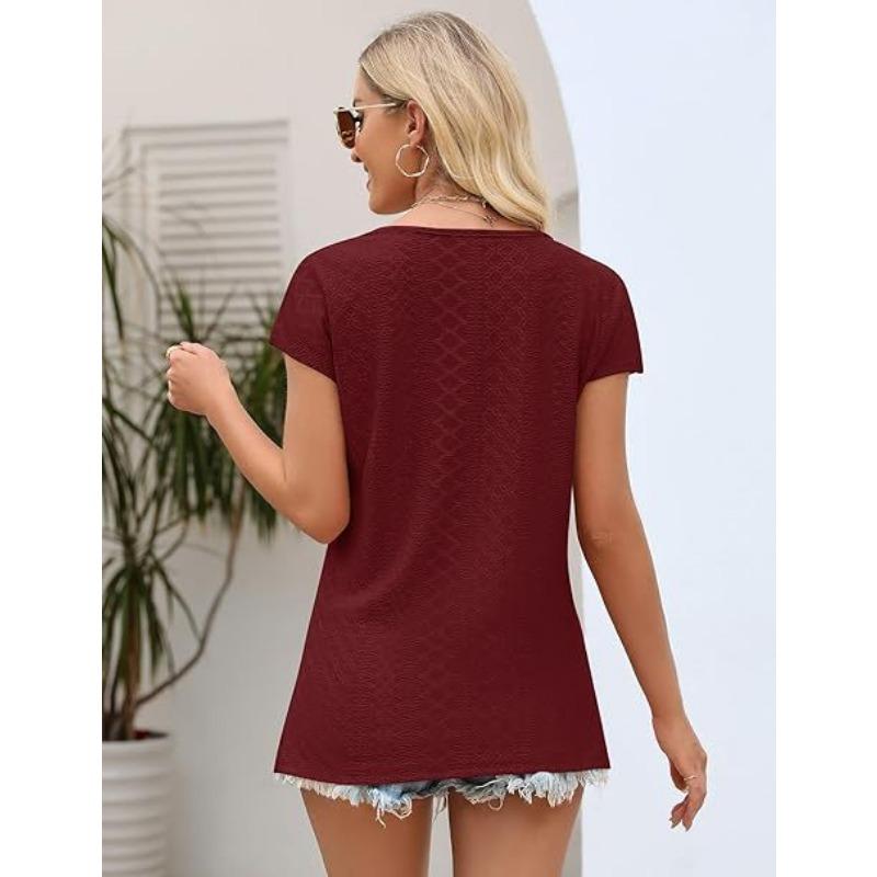 YYFS Dámská móda Ležérní Léto Jaro Jednobarevný potisk Halenky a košile s krátkým rukávem a výstřihem do V