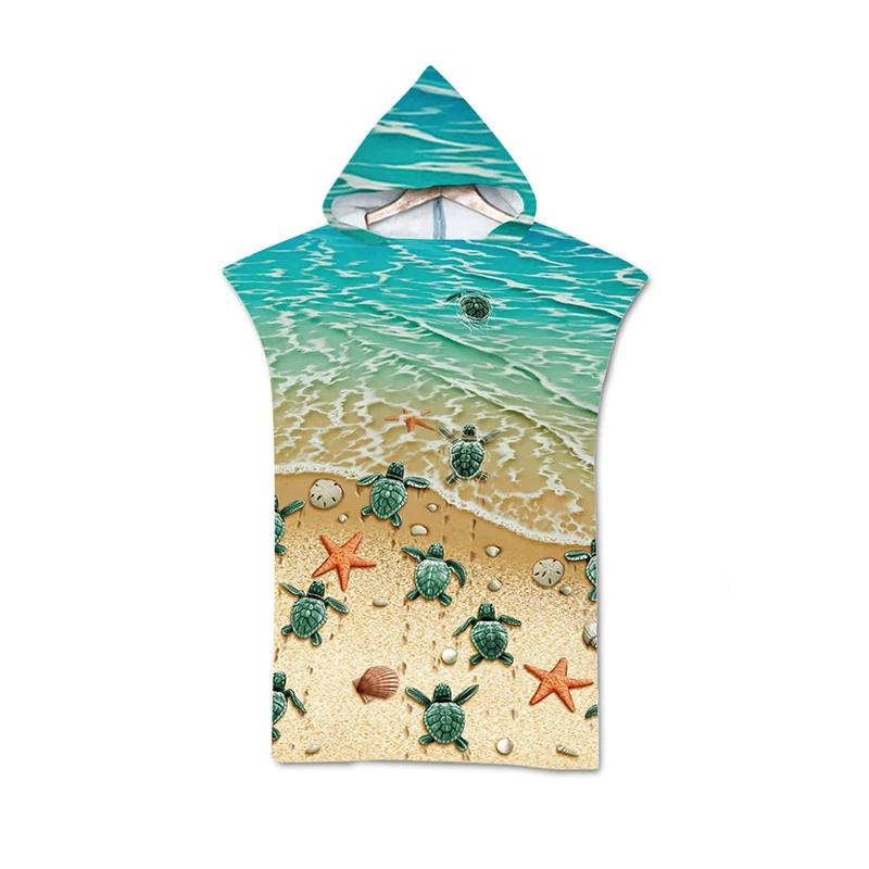 Microfiber Sea Turtle Printing Changing Robe Bath Towel Outdoor Hooded Beach Towel Poncho Women Swimming Diving Bathrobe Cloak