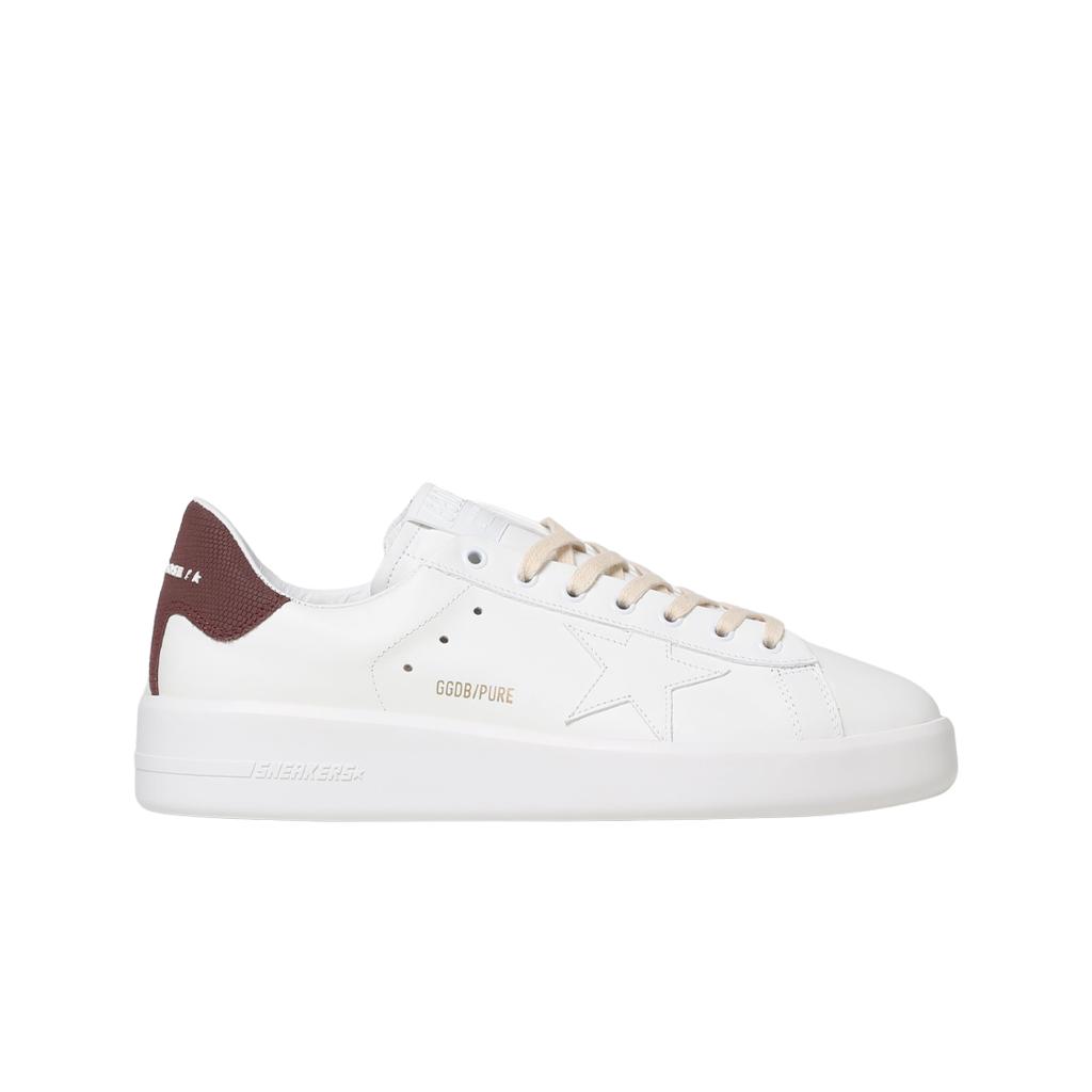 Golden Goose Purestar White Burgundy Lizard Heel Tab Sneakers
