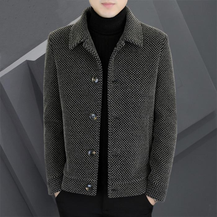 Men's High-End Striped Woolen Coat - Warm, Versatile, and Casual Lapel Jacket for Autumn and Winter.