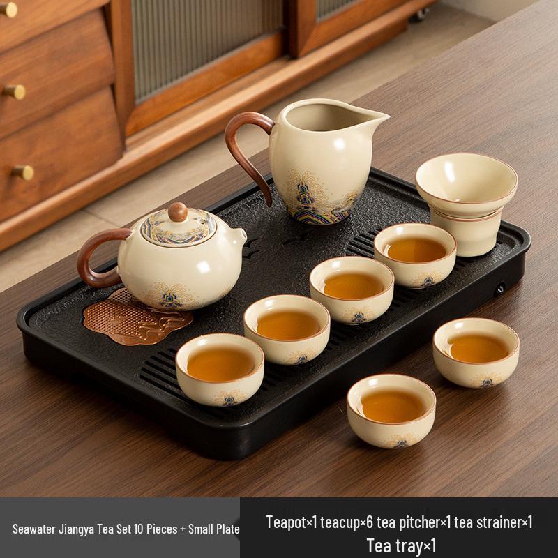 High-End Ru Kiln Ceramic Kung Fu Tea Set - Luxury Gaiwan Teapot, Tray, and Cups for Home.