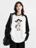 Y2K Long Sleeve Women's Loose Printed T-shirt Unique Girl Pattern Print Long Sleeve Crew Neck Casual Top Cute Cartoon Tops