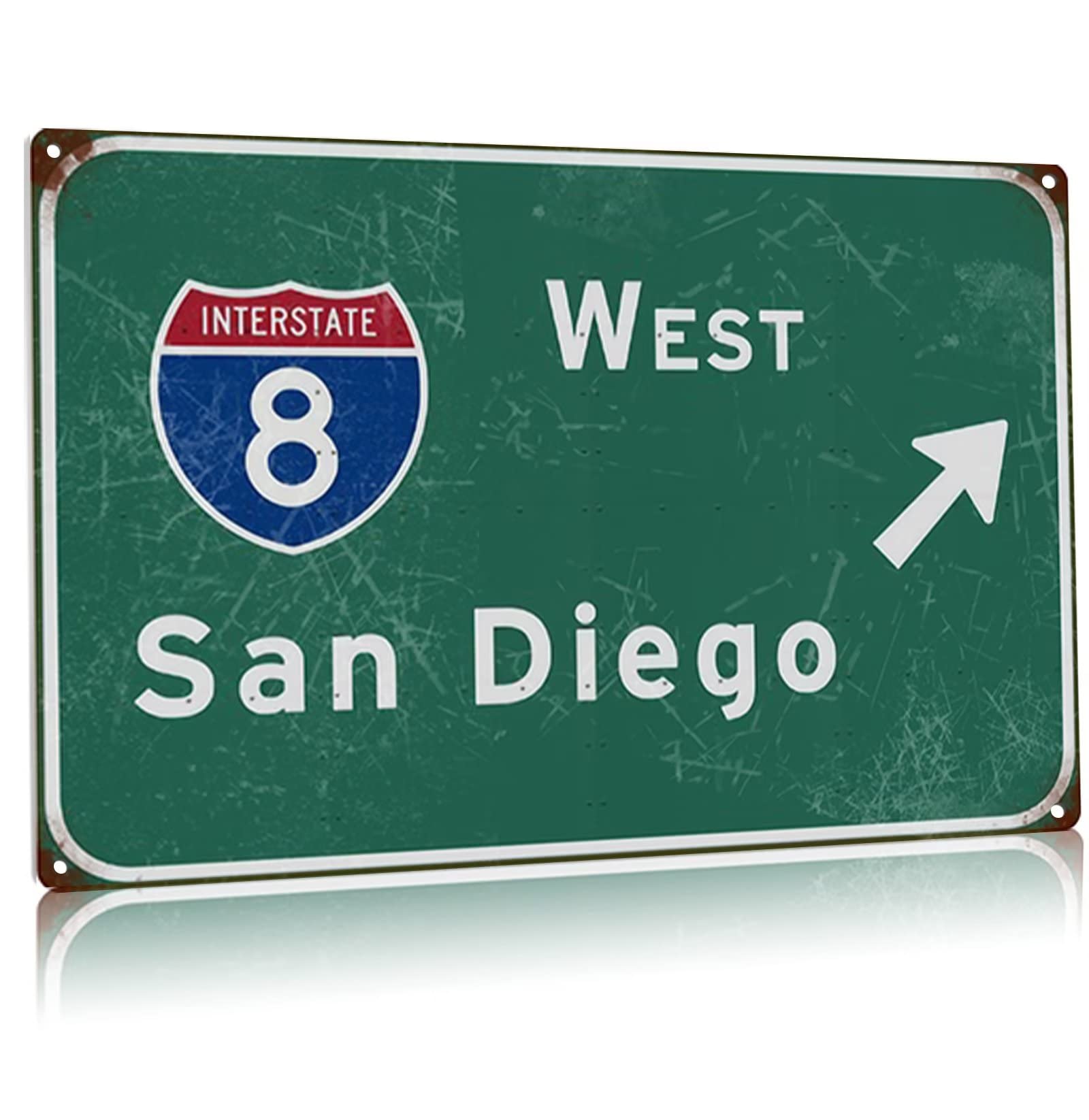 Buoraev Metal Tin Sign West San Diego Intercontinental Highway Poster Sign Indication Metal Sign Airport Highway Bar Club Plaq 20x30cm(7.8x11.8inch)