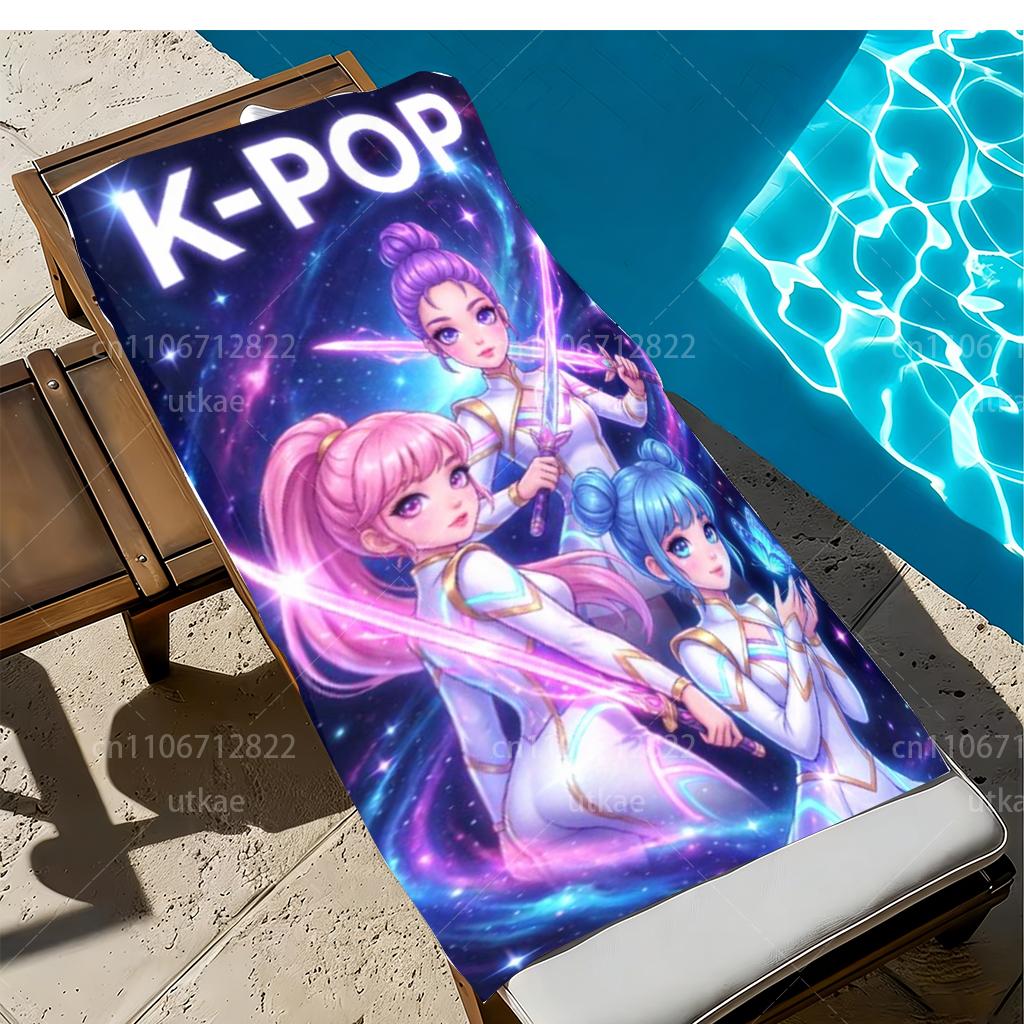 K-POP Theme Microfiber Beach Towel, Lightweight Absorbent Towel for Outdoor Travel Camping