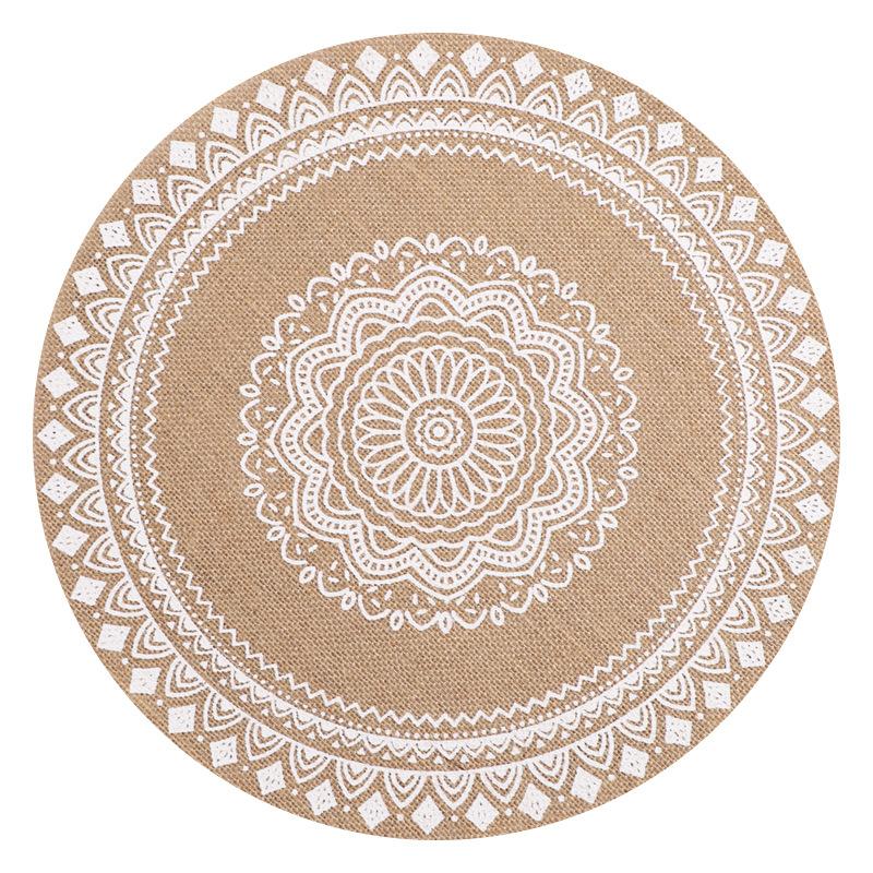 Large Round Jute Placemat Bohemian INS Style Silk Screen Printed Heat Resistant Table Mat Insulation Pad for Kitchen Dining Home Decoration