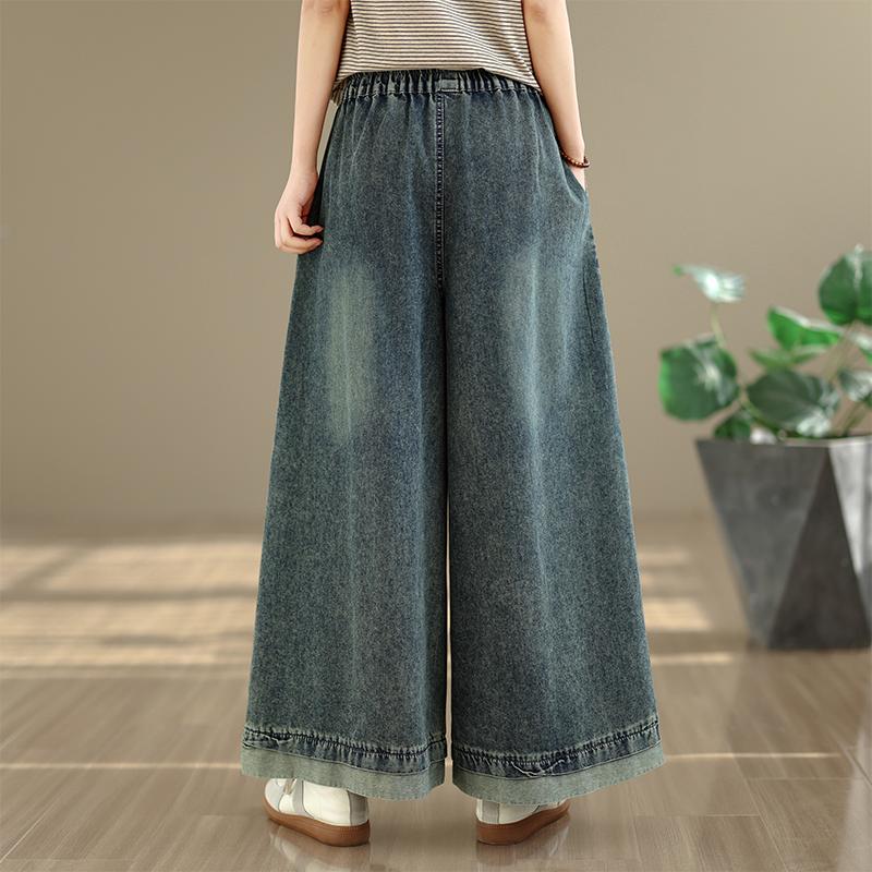 Taglie forti Vintage vita alta casual larghi Donna primavera estate autunno jeans denim gamba larga Pantaloni