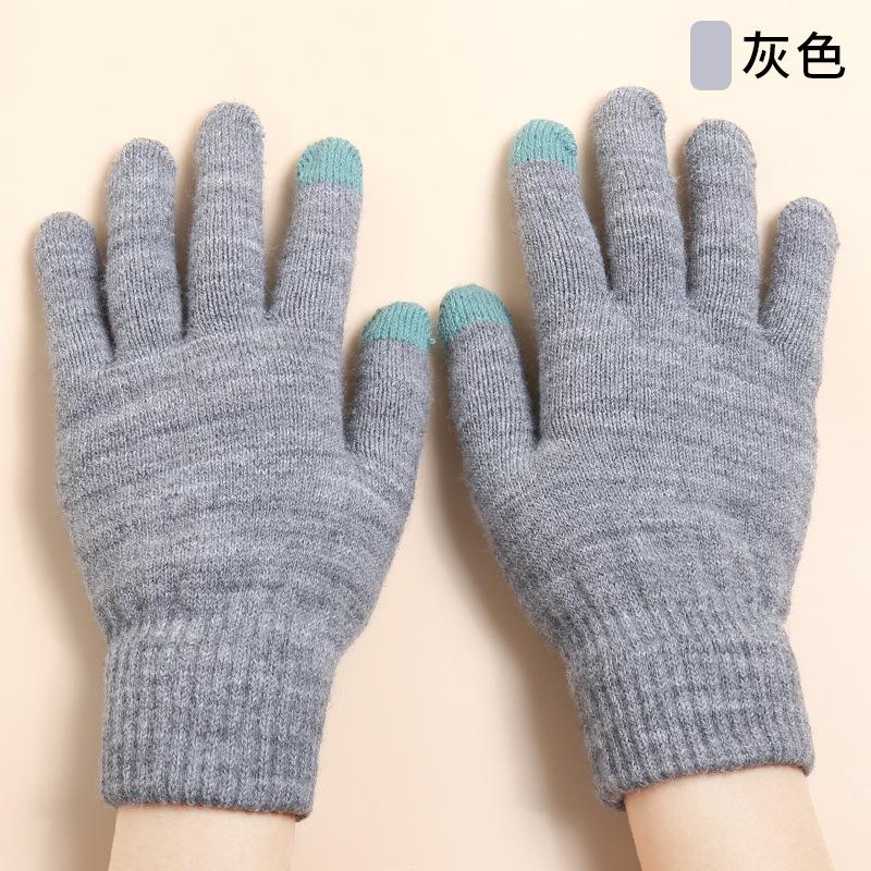 Touchscreen-Handschuhe Damen Winterstand Samt verdickt Kältebeständig Hirschwolle Warm Gestrickte Handschuhe