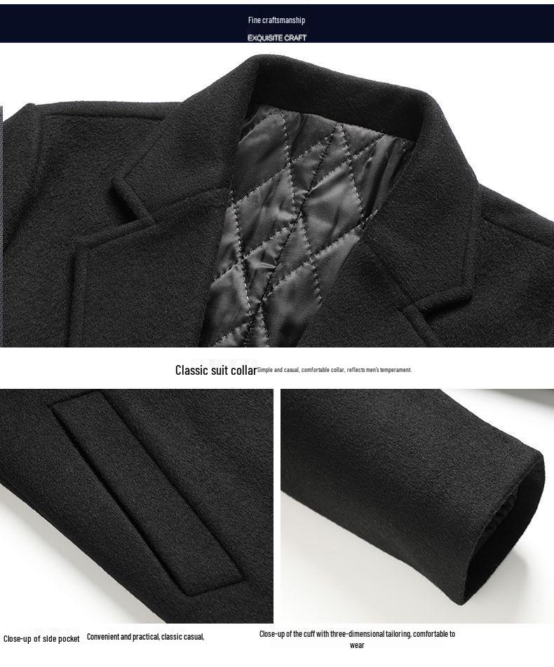 Winter Mid-Length Woolen Overcoat for Middle-Aged & Young People - Lapel Fashion Casual Style
