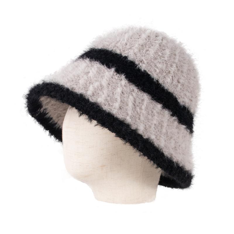 Hat women's autumn and winter new lamb plush bucket hat color matching versatile bucket hat warm and cold knitted basin hat tide