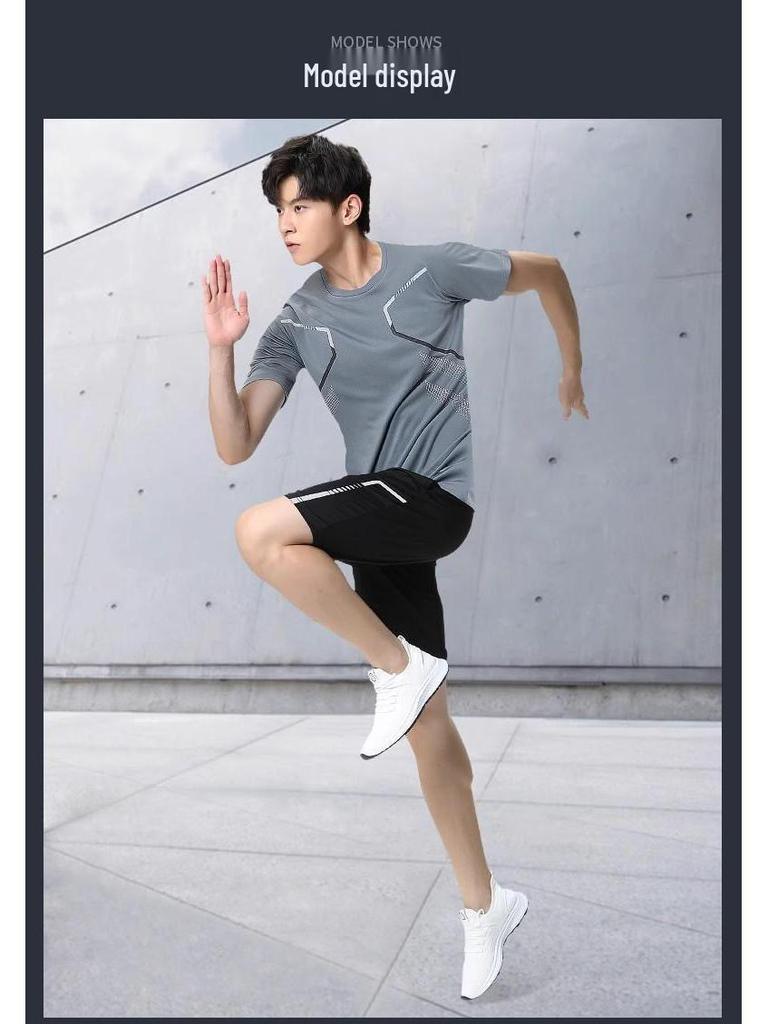 Herren Schnelltrocknendes Atmungsaktives Sportbekleidungsset - Kurzarm-T-Shirt & Lässige Trainingsshorts zum Laufen