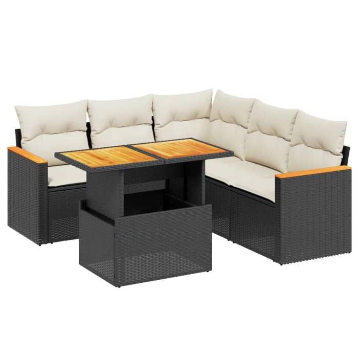VidaXL Salon de Jardin avec Coussins 6 pcs, Canapés de Terrasse, Ensemble de Meubles de Patio, Mobilier d'Extérieur, Noir 3273072