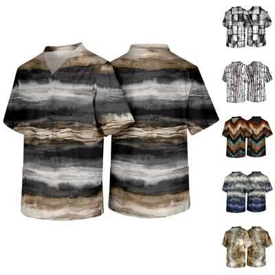 Men's V Neck Short Sleeve Textured Print Pocket Work Scrub Top Lightweight Breathable Fabric Durable Stitching