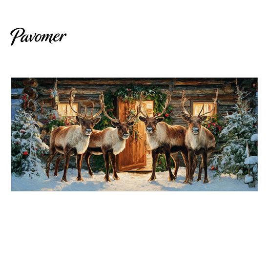 Seasonal Celebration Props Christmas Garage Door Cover, Winter Reindeer Barn/Santa Shop/Nativity Scene Holiday Party Backdrop Banner, Large