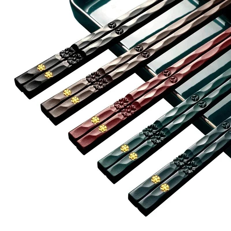 5 Pair Chopsticks Alloy Non-Slip Sushi Chop Sticks Set Japanese Chinese Gift Reusable Chopsticks Tableware Gift Kitchen
