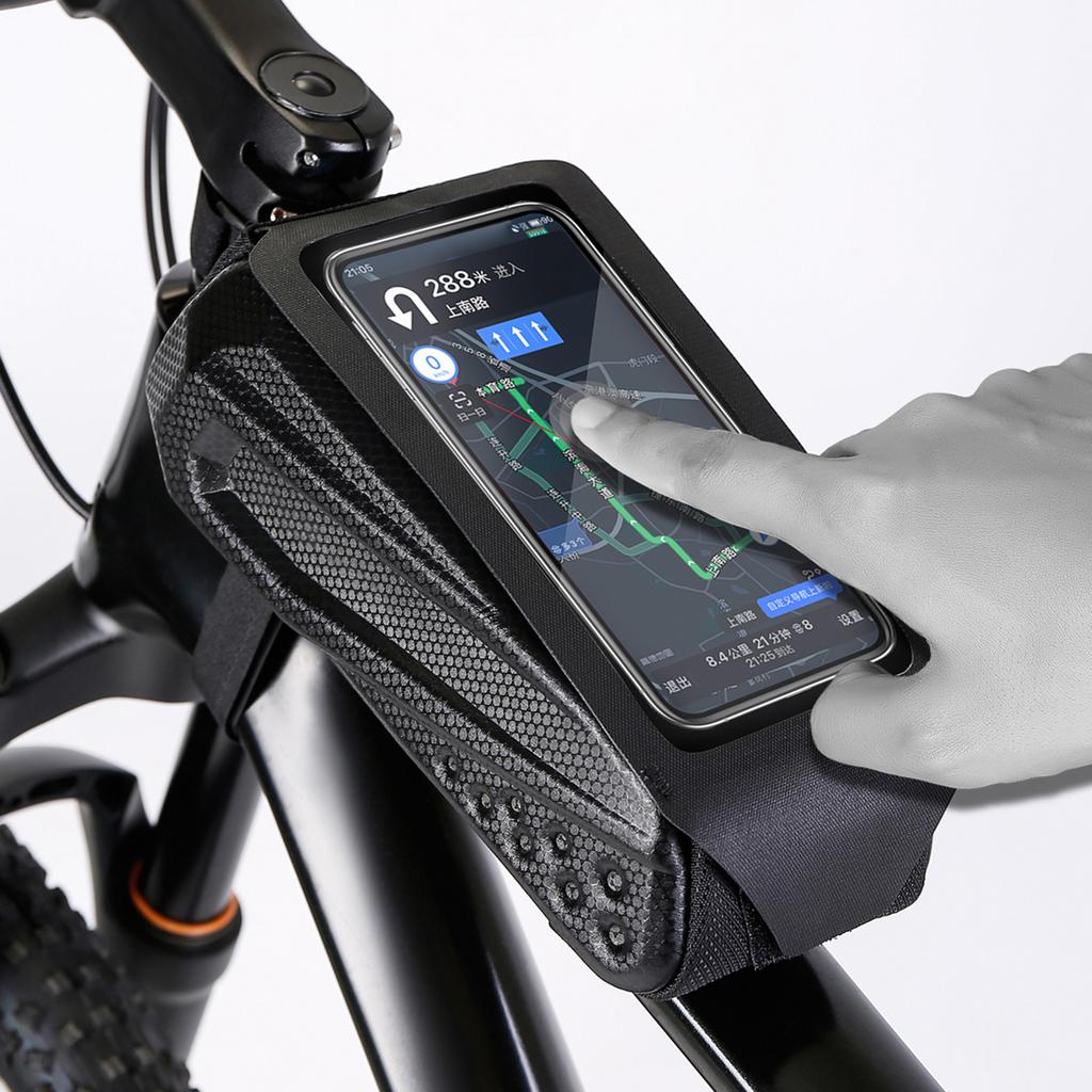 Bike Frame Bag for Riding EVA Hardshell Top Tube Bike Bag with Rainproof Flip Cover and Reflective D