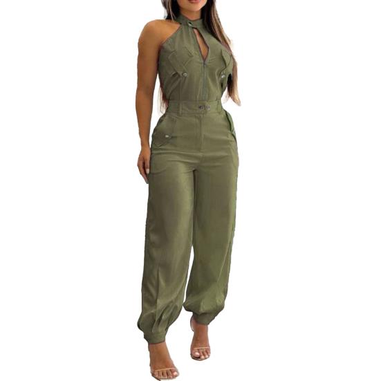 

Women s Summer 2 Piece Set Zip Up Sleeveless Halter Top And Cargo Pants Sets Casual Travel Vacation Outfits with S армія зелений колір