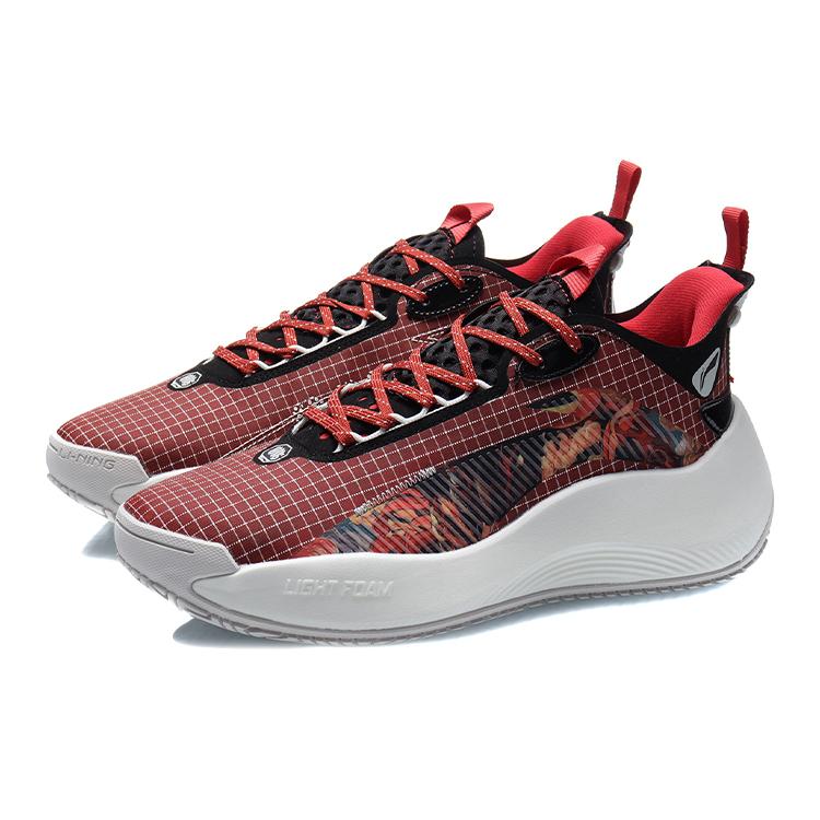 New LINING Badfive 1 Basketball Shoes Men Low Top Chinese Paintings Red AGBR001-2