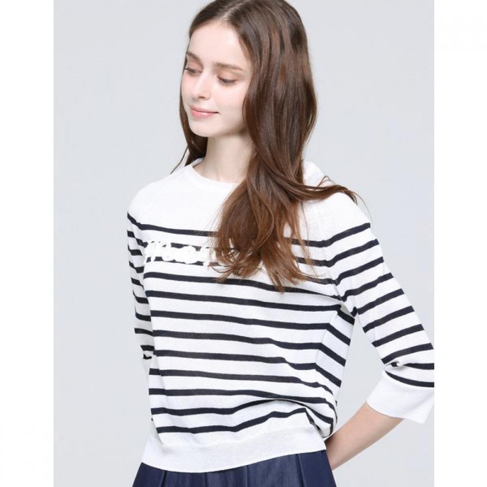 Son Jung Wan Women Boat Neck Embroidery Stripe Knit Zkn6262151