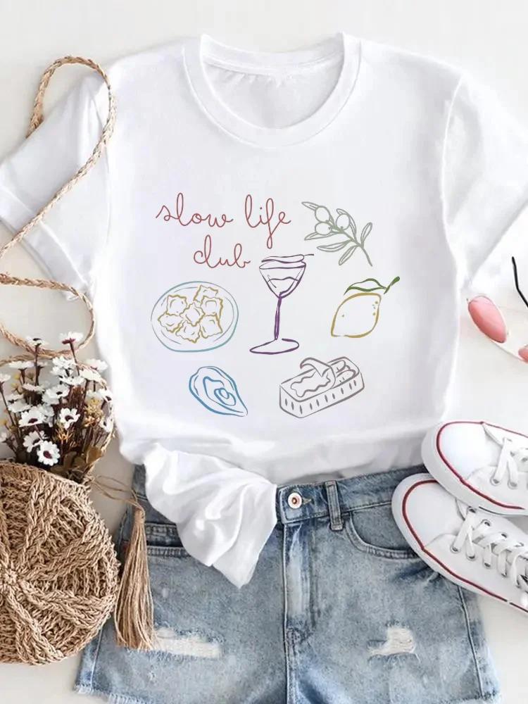 Camiseta de Verano de Manga Corta con Estampado Casual de Moda para Mujer con Patrón de Fruta de Limón, Ropa de Moda con Cuello Redondo de Tejido de Poliéster