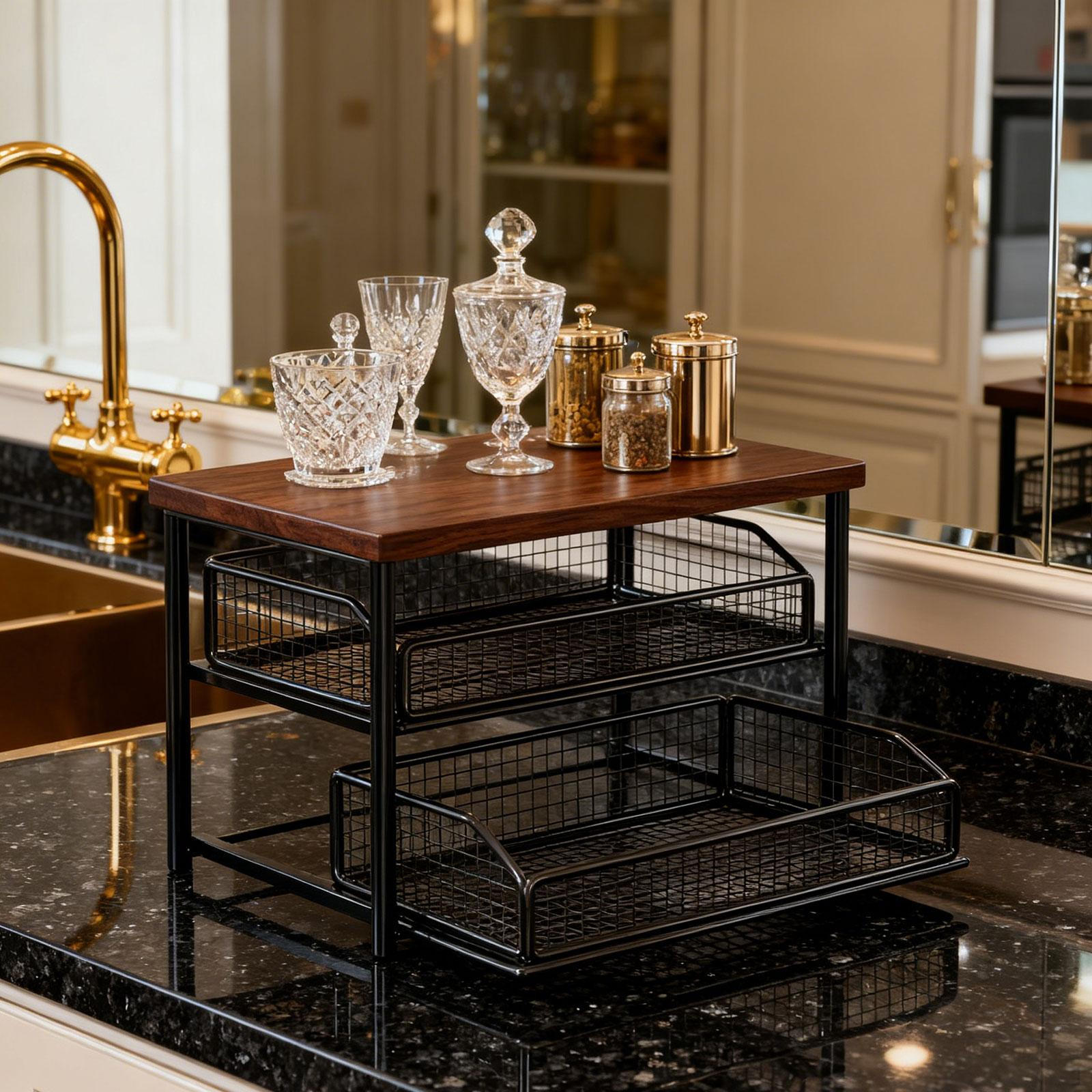 

Органайзер для кофе, настольная полка-стеллаж, 2 яруса для чёрный