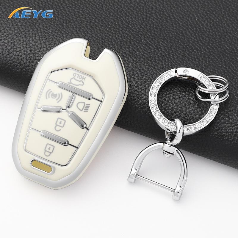Soft Tpu Car Remote Key Case Cover Shell Fob For Ssangyong Rexton Y400 Y450 G4 5 Buttons Protector Keyless Keychain Accessories