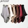 BITCED Solid Colour Wool-Trimmed Pullover for Women Autumn/Winter Thick Vintage Check Knitted Cape Shawl